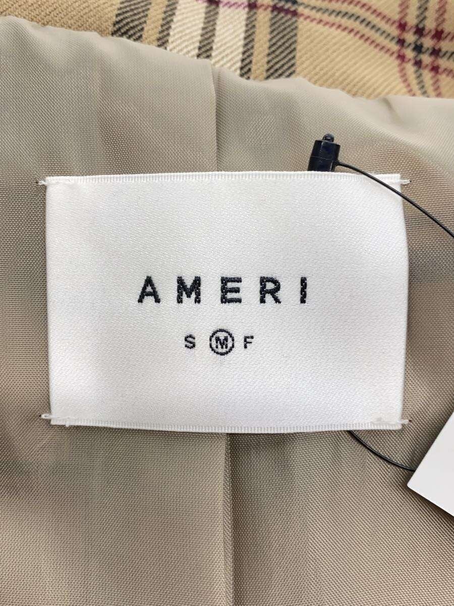 AMERI Trench Coat M Polyester Camel Check Used - image 3