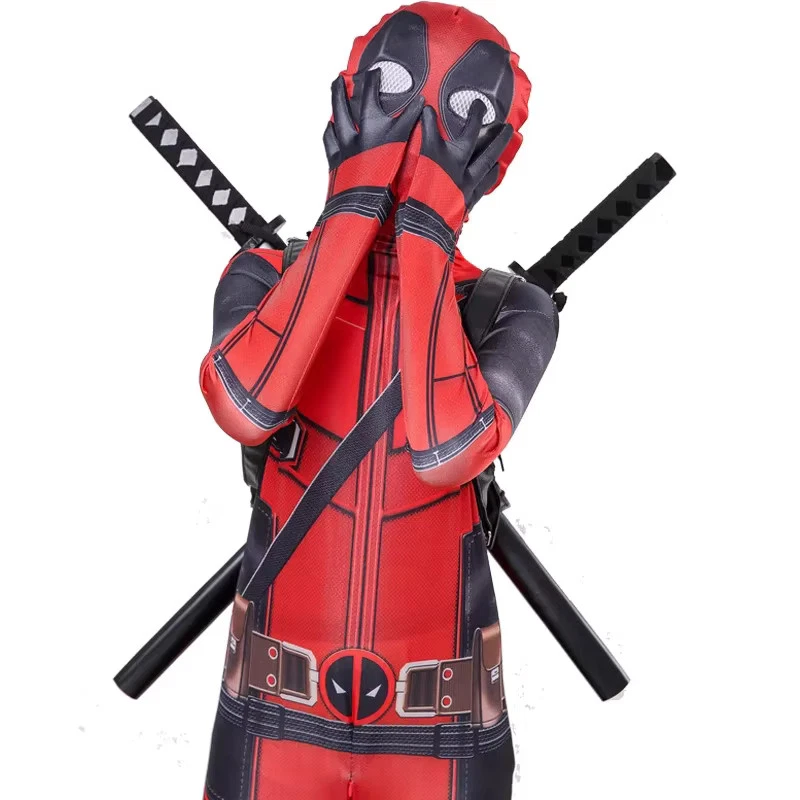 Kids Deadpool Costume Superhero Jumpsuit Child Cosplay Halloween Outfit - Image 2 of 4