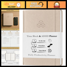 ADHD Planner Time Blocking Notebook - 180 Undated Pages, Daily/Monthly Agenda,