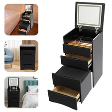 Vanity Desk with Flip Top Lighted Mirror, Vanity Desk with Makeup Stool Black