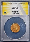 1859 1C INDIAN HEAD COPPER-Ni CENT KM# 87 ANACS AU 50 Details  A7807