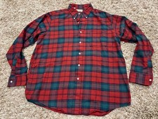 Vintage LL Bean Made in USA Button Up Plaid Flannel Shirt Mens Large Red Green