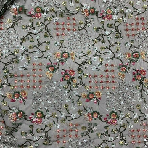 Tessuto Tulle Ricamato Fiorellini E Steli 50 Cm 5096 - Foto 4 di 6