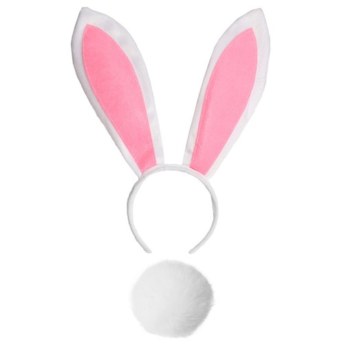 Bunny Ears and tail Set, Plush Easter Rabbit Ears Headband Tail Bunny Hallowe...