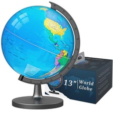 13" Globe for Children Adults, Interactive World Globe for Kids with Stable...