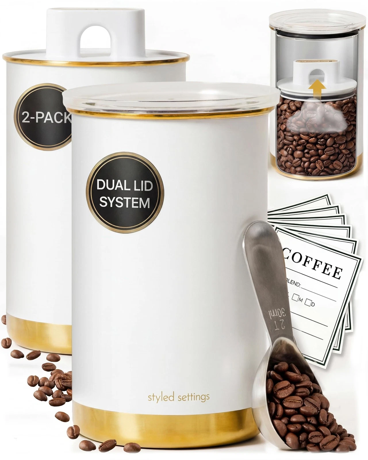 STYLED SETTINGS Vacuum Coffee Container Set – 2 Piece Coffee Jars with Lids f...
Opens in a new wind