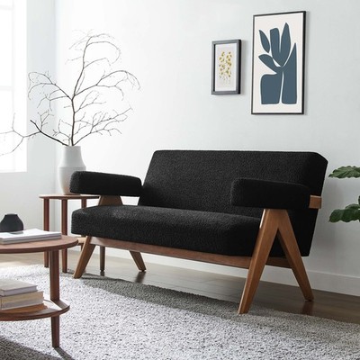 Modway Lyra Boucle Fabric Loveseat in Black