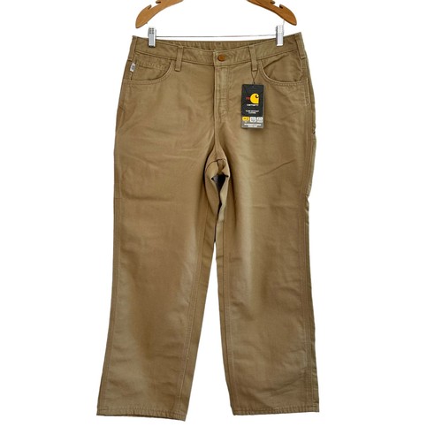 Carhartt Fire Rated Canvas Work Pant Women 12x28 Loose Fit Tan New