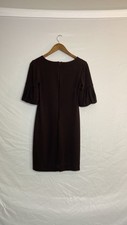 Calvin Klein Women's Size S/P Brown Midi Dress w/ Puff Pleated Sleeves