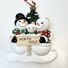 Personalized Snowman Family of 3 Christmas Ornament.