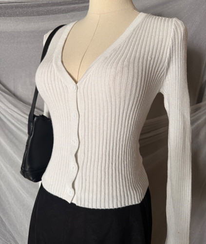 cute white ribbed button up
