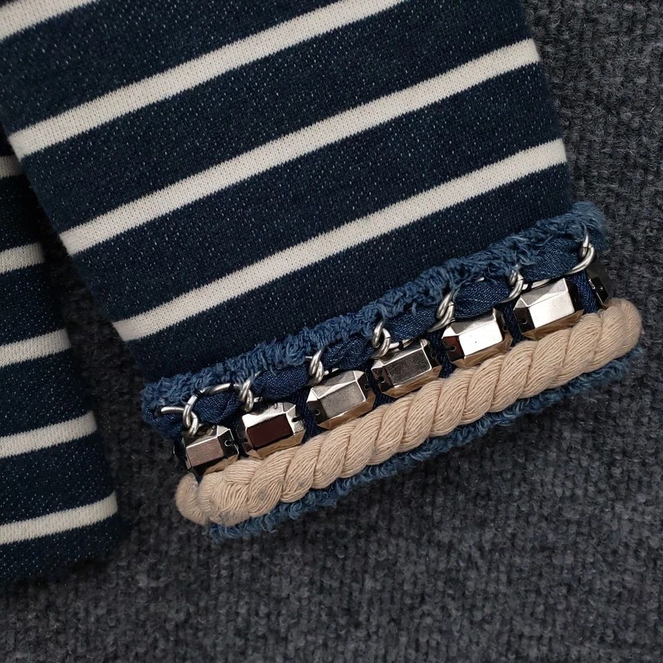 Boston Proper 夹克女式 12 蓝色条纹铆钉长袖西装外套衬里 — 第 4/4 张图片