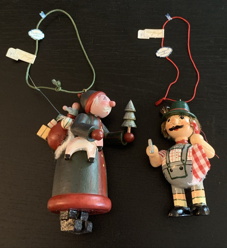 Lot Of 2 Laura Andersen Handpainted German Wood Christmas Ornaments Santa & Man