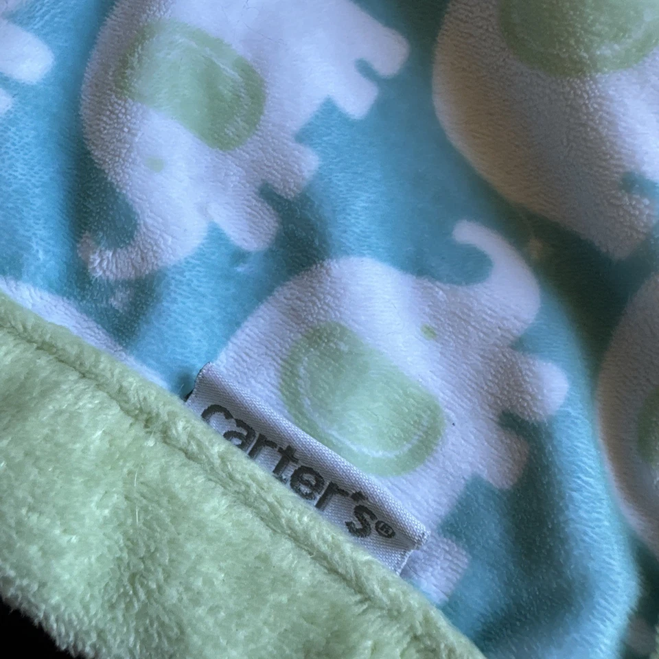Manta de seguridad Carter's Plush Elephant LOVEY azul verde blanco cuadrada 14" x 14" Foto 3 de 4