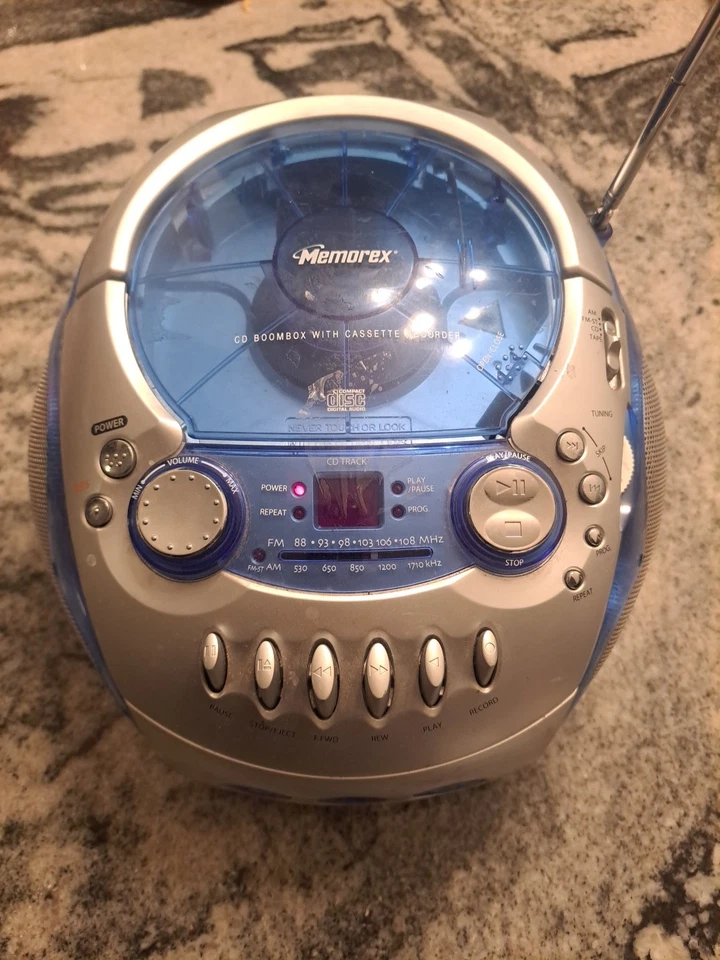 MP3126 azul claro azul Memorex radio estéreo boombox CD casete Foto 4 de 4