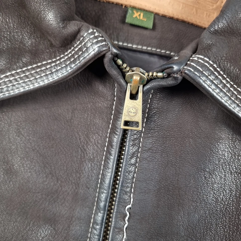 Vintage TIMBERLAND Leather Jacket Mens XL Brown Bomber Collared Full Zip - Image 3 of 4