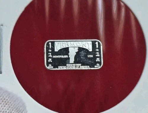 State Of Vermont - 1 Gram .999 Fine Pure Silver Bullion Mini Bar Ingot Coin