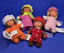 Vintage Stork Babies Doll Lot of 4 - Mini Plush Beanbag Dolls Mixed Outfits Rare