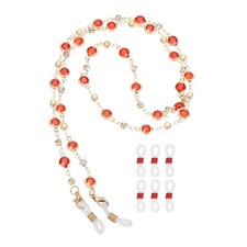 Glasses Chain, 75cm Rhinestones Eyeglasses Strap with 6 Ends for Women, Red