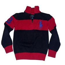 Ralph Lauren Polo knit quarter zip Sweater Navy Blue Red BiG Pony Kids Youth 8