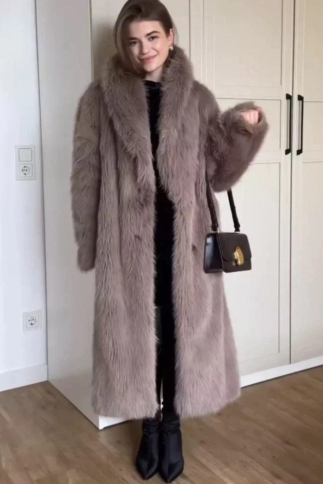 ZARA LONG FAUX FUR COAT TAUPE GREY NEW FW24/25 SIZE XS REF. 6318/243 - Image 4 of 4