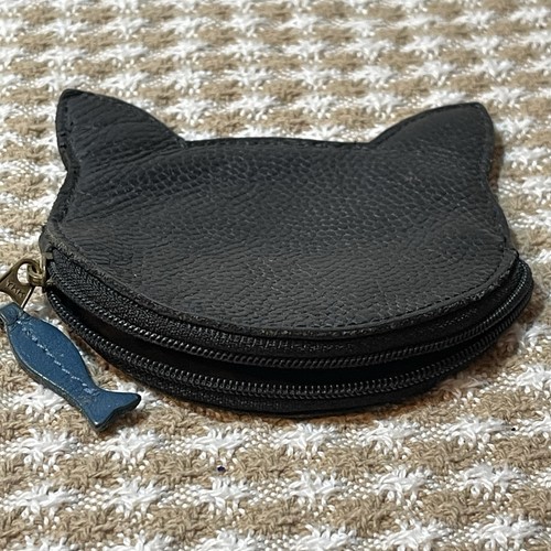 J.P. Ourse & Cie schwarze Katze Leder Geldbörse Fischform Reißverschluss Ziehen Vintage - Bild 5 von 12
