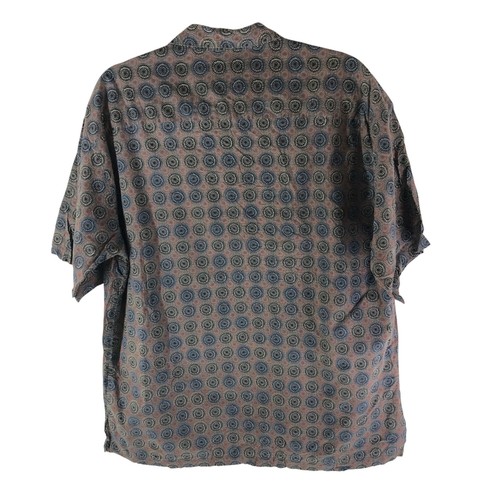 Camisa con botones Tori Richard para hombre estampado geométrico algodón césped marrón negro L - Imagen 3 de 4