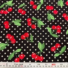 Cherries & Polka Dots on Black Michael Miller Cotton Fabric FAT EIGHTH 9" x 21"