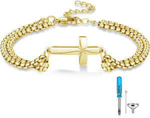 Authentic Cremation Cross Urn Bracelet for Ashes for Women 925 Sterling Silver Gold Plated
