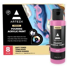 ARTEZA Acrylic Pouring Paint Set, 8 Pastel Colors, 4 oz Bottles, High-Flow, No M