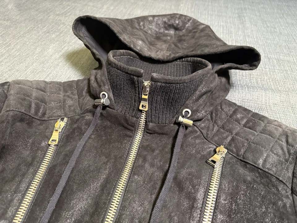 Chaqueta de motociclista Balmain para hombre cremalleras de cuero gamuza negra - talla mediana EE. UU. / 48 EUR Foto 3 de 4