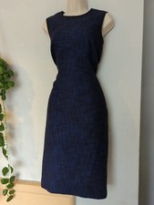 HOBBs Blue Black Knit Pencil Midi Dress Size 10 Thick Woven Work Formal Winter