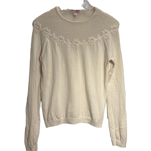Pull Brooks Brothers W-M Pointelle Ex fine laine mérinos détail floral ivoire