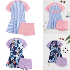 Kids Girls Outfit Rash Guard Suit Surfing Set Short Sleeve Workout Bikini 2Pcs