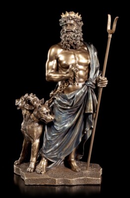 Hades Figur mit Zerberus - Gott Unterwelt Kerberos Höllenhund Veronese bronziert