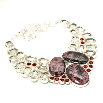 Hydro Rhodonite Crystal Faceted Gemstone Handmade  Jewelry Necklace 18'' M153