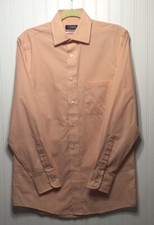 CHAPS Mens Size S 14-14.5 32/33 Orange White Houndstooth Button Up Shirt