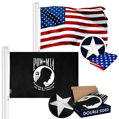 G128 Combo: American USA Flag & POW MIA Flag Double Sided 4x6 Ft Both Embr Poly