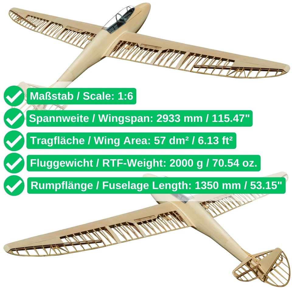 Musger Mg-19B Tony Ray Segelflugzeug 2933mm Modell Bausatz Gleiter Baukasten Set - Bild 2 von 4