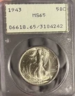1943 Rattler PCGS MS65 Walking Liberty Silver Half Dollar