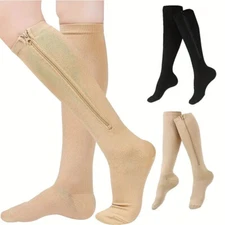 3 Copper Infused Zipper Compression Socks - Zip Up Circulation Pressure Stocking
