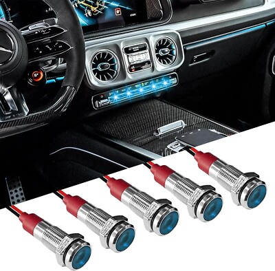 LED Indicator Light 6MM 1/4'' Blue Signal Lamp 12-24V Automotive LED Light, 5PCS
