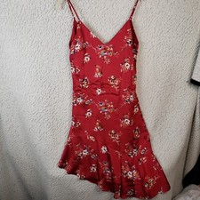 Lulus Women’s Red Floral Ruffle Mini Dress XS Cottagecore Date Night Elevated