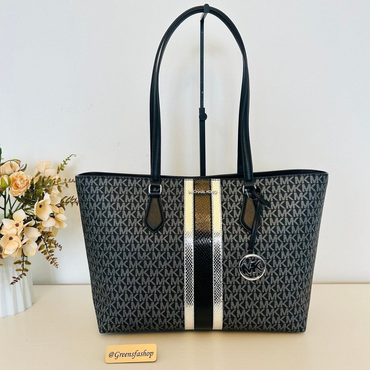 Michael Kors Sheila Large Signature Logo and Metallic Tote