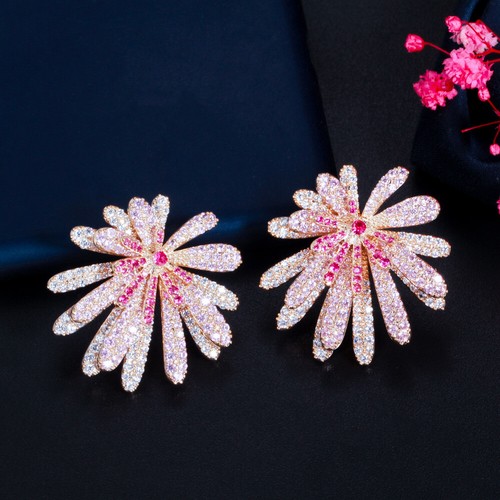 Rot rosa gelb vergoldet CZ große geometrische Blumenohrringe für Frauen Schmuck - Bild 8 von 11