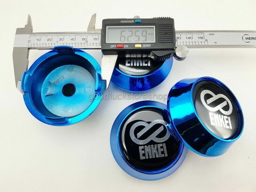Cover Wheels Rim Center Caps Size 63mm Blue Logo Black For Enkei RPF1 Racing Car - Picture 7 of 11