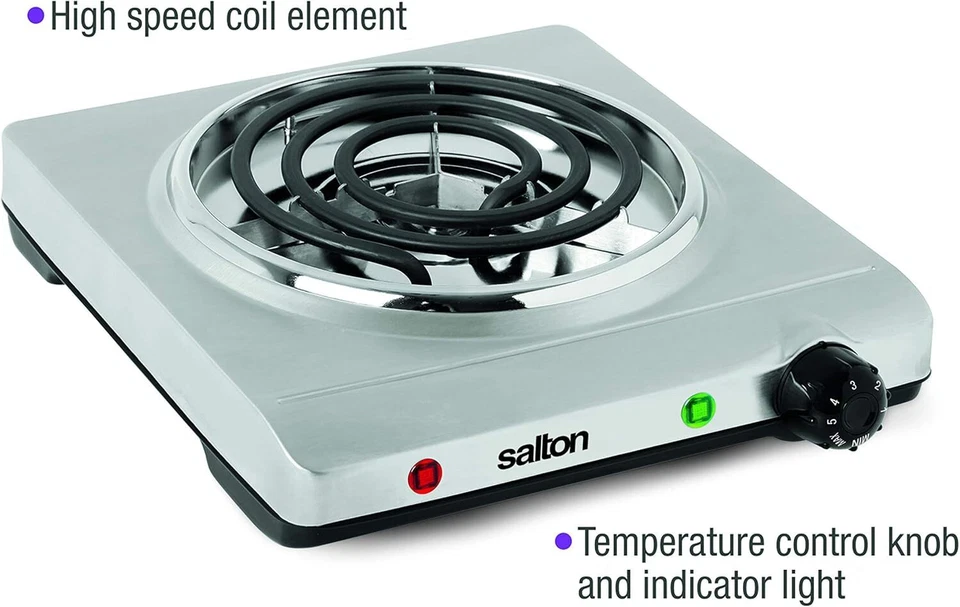 Quemador eléctrico portátil Salton único bobina de acero inoxidable nuevo Foto 2 de 4