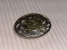 BELT BUCKLE 3-TONE ETCHED FLOWER ROSE DESIGN