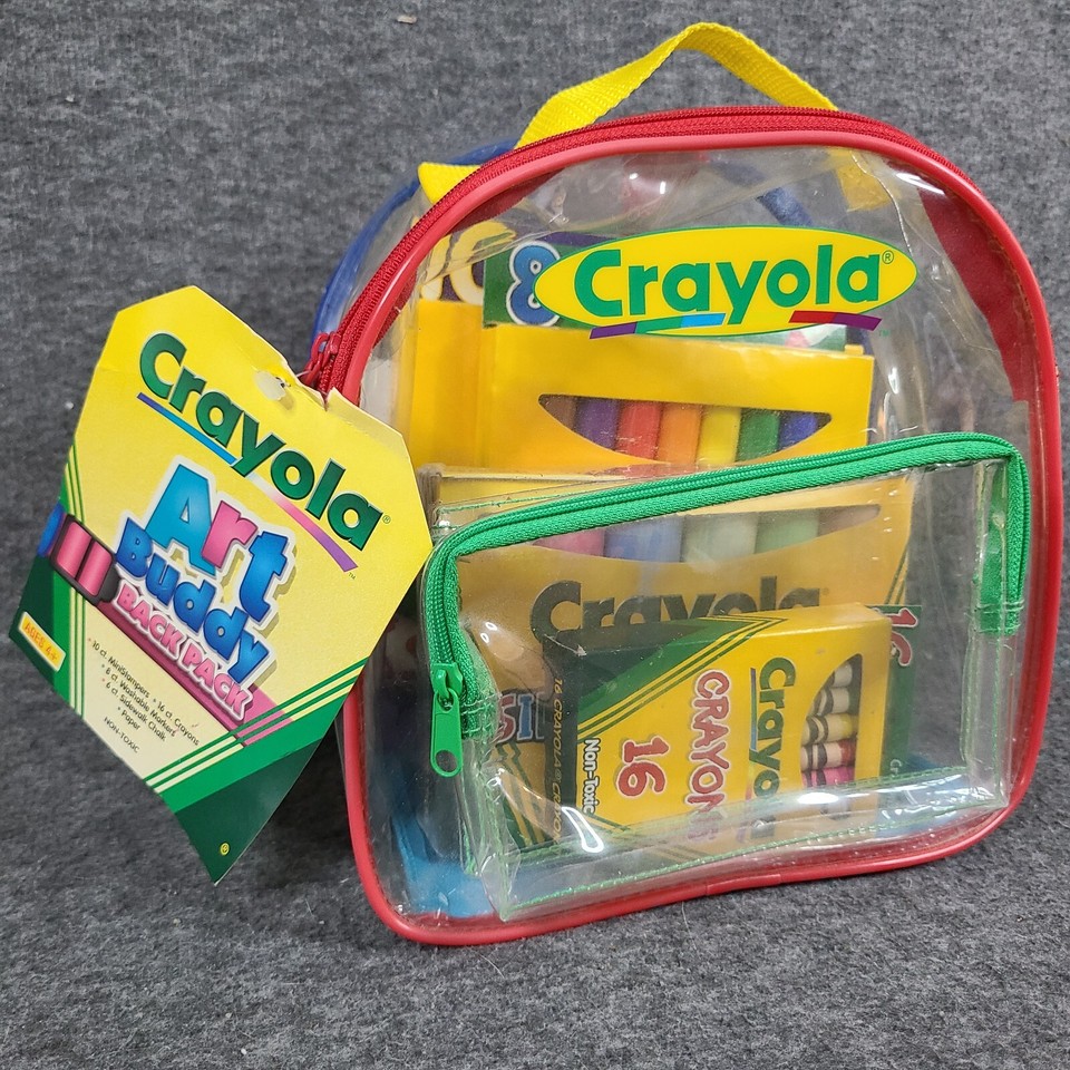 Vintage Crayola Art Buddy Backpack 1999 Clear Plastic Crayons Markers