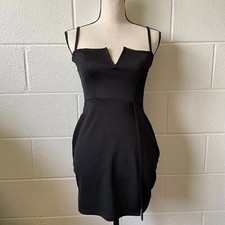 Prettylittlething Black Spaghetti Strap V-Neck Club Mini Dress Women's Size 4